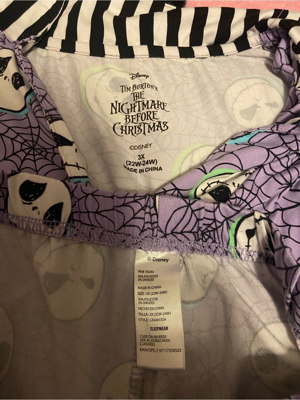 Disney Purple Jack Skellington pj set and  with Black Bralette and Blue Shorts - Picture 2 of 3